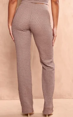 Hot PrettyLittleThing Textured Rib Flare Pants Taupe