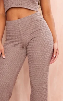 Hot PrettyLittleThing Textured Rib Flare Pants Taupe