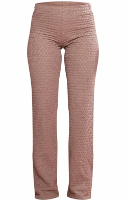 Hot PrettyLittleThing Textured Rib Flare Pants Taupe
