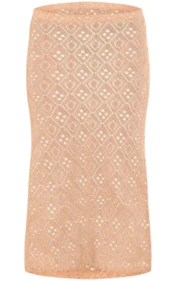 Hot PrettyLittleThing Textured Rib Low Rise Midaxi Skirt Taupe