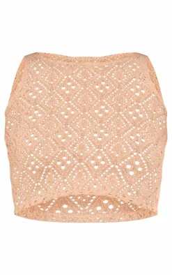 New PrettyLittleThing Textured Rib Racer Longline Vest Taupe