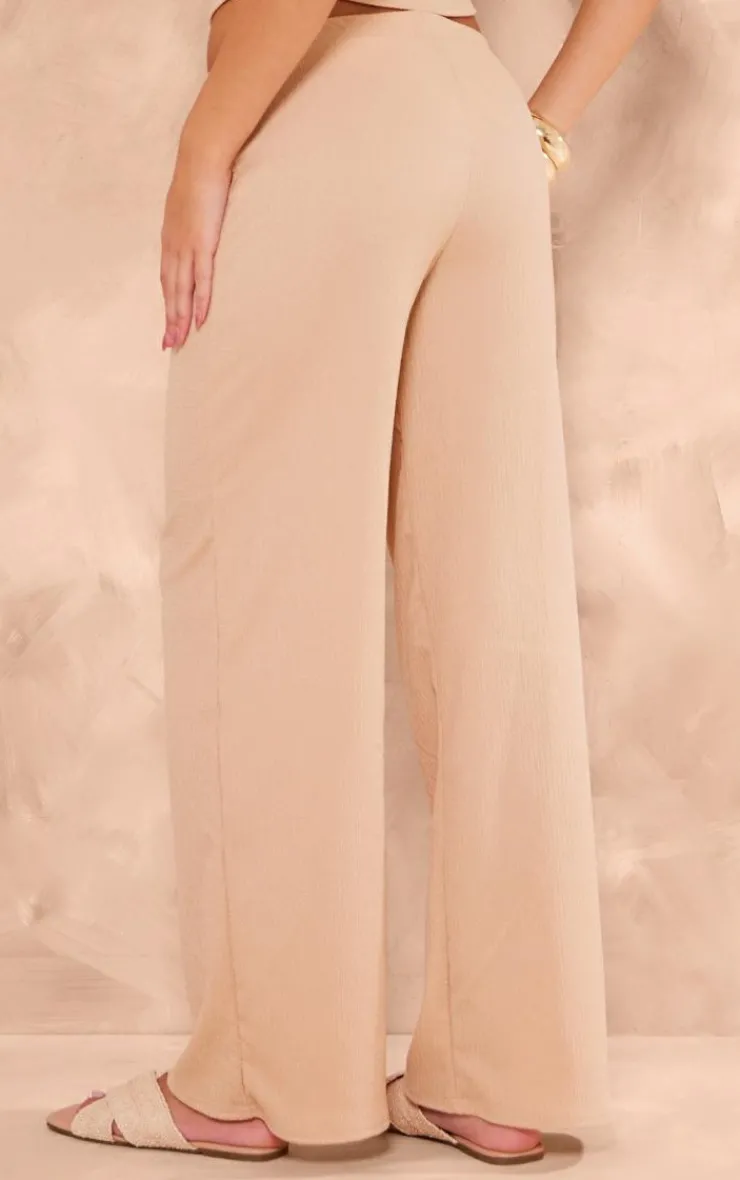 New PrettyLittleThing Textured Wide Leg Pants Taupe