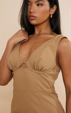 Twill Underbust Plunge Midaxi Dress-PrettyLittleThing Outlet
