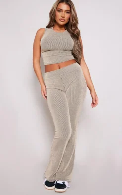 Best PrettyLittleThing Two Tone Rib Foldover Yoga Pants Taupe