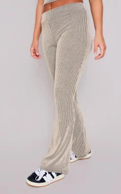 Best PrettyLittleThing Two Tone Rib Foldover Yoga Pants Taupe