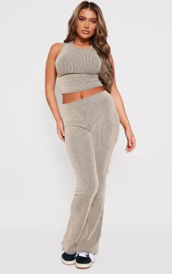 New PrettyLittleThing Two Tone Rib Scoop Neck Top Taupe