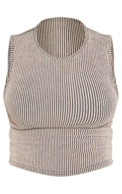 New PrettyLittleThing Two Tone Rib Scoop Neck Top Taupe