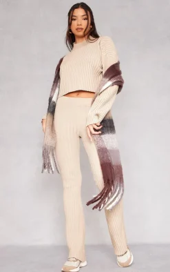 Clearance PrettyLittleThing Two Tone Thick Rib Knit Leggings Taupe