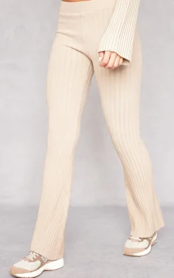 Clearance PrettyLittleThing Two Tone Thick Rib Knit Leggings Taupe