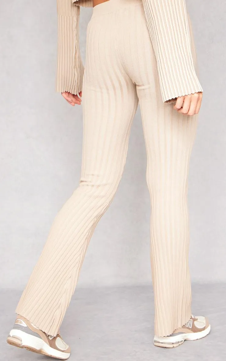 Clearance PrettyLittleThing Two Tone Thick Rib Knit Leggings Taupe