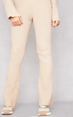 Clearance PrettyLittleThing Two Tone Thick Rib Knit Leggings Taupe