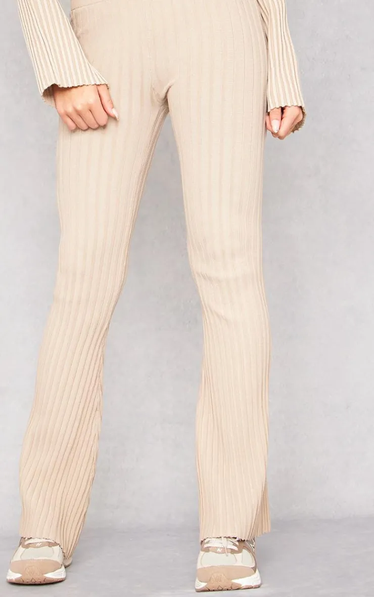 Clearance PrettyLittleThing Two Tone Thick Rib Knit Leggings Taupe