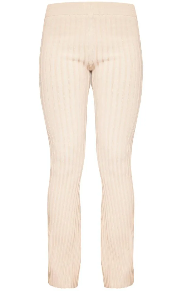 Clearance PrettyLittleThing Two Tone Thick Rib Knit Leggings Taupe