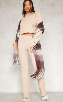 Outlet PrettyLittleThing Two Tone Thick Rib Knit Open Back High Neck Sweater Taupe