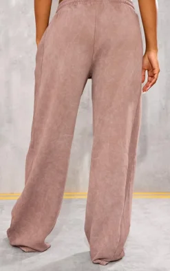 New PrettyLittleThing Taupe Washed Rib Panel Wide Leg Sweatpants Taupe.