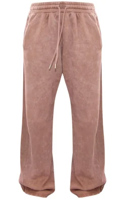 New PrettyLittleThing Taupe Washed Rib Panel Wide Leg Sweatpants Taupe.