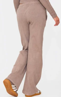 Discount PrettyLittleThing Washed Ribbed Wide Leg Pants Taupe