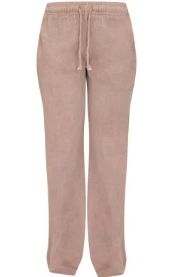 Discount PrettyLittleThing Washed Ribbed Wide Leg Pants Taupe