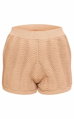 Discount PrettyLittleThing Wave Knit Shorts Taupe