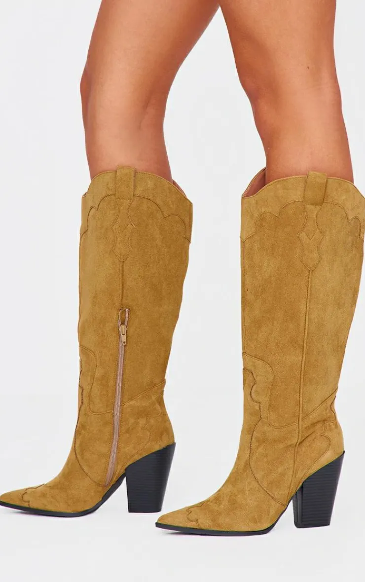 PrettyLittleThing Knee High Boots*Wide Fit Faux Suede Point Toe Knee High Heeled Western Boots