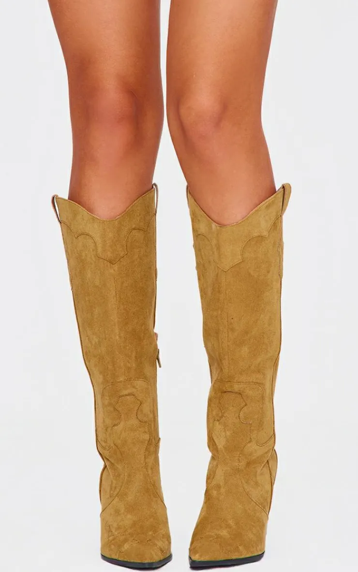 PrettyLittleThing Knee High Boots*Wide Fit Faux Suede Point Toe Knee High Heeled Western Boots