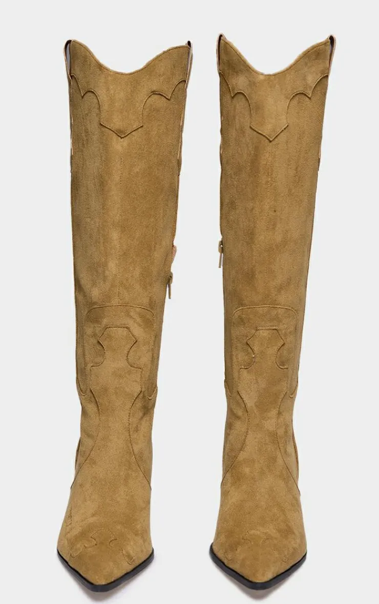 PrettyLittleThing Knee High Boots*Wide Fit Faux Suede Point Toe Knee High Heeled Western Boots