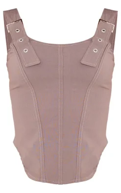 PrettyLittleThing Sleeveless Tops*Woven Buckle Strap Boned Corset