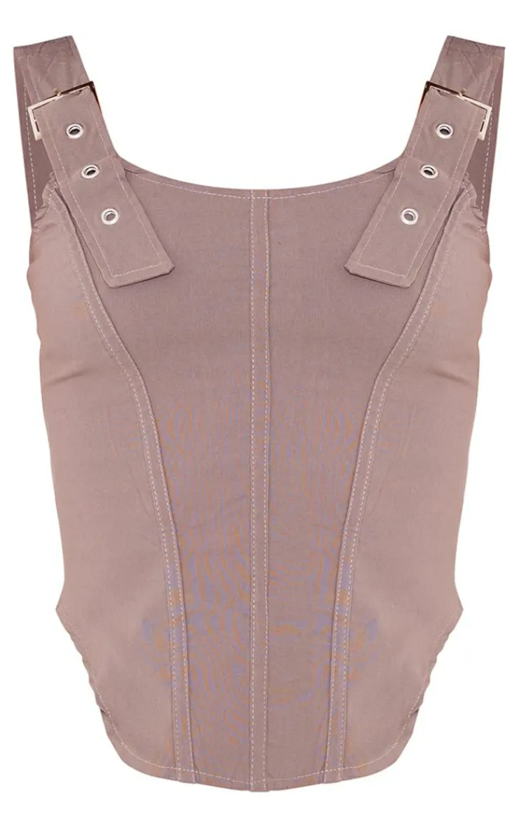 PrettyLittleThing Sleeveless Tops*Woven Buckle Strap Boned Corset