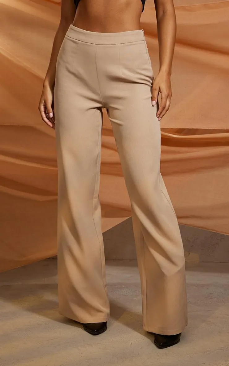 New PrettyLittleThing Woven High Waisted Tailored Wide Leg Pants Taupe