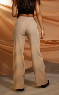 New PrettyLittleThing Woven High Waisted Tailored Wide Leg Pants Taupe