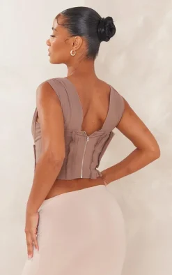 PrettyLittleThing Corsets*Woven Lace Up Fray Detail Corset