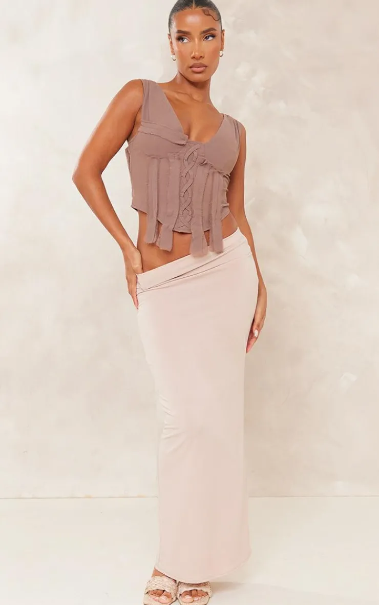 PrettyLittleThing Corsets*Woven Lace Up Fray Detail Corset