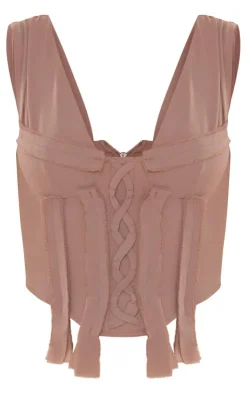 PrettyLittleThing Corsets*Woven Lace Up Fray Detail Corset