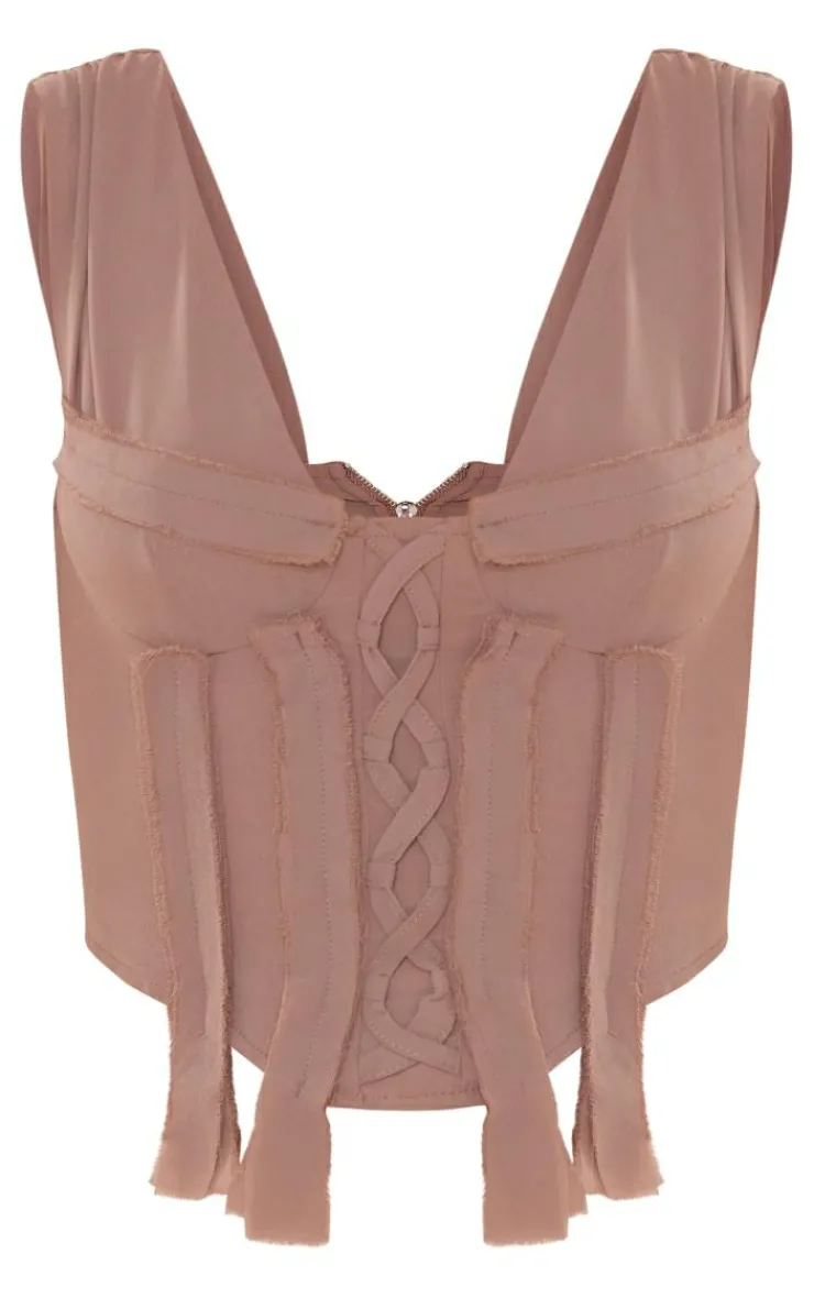PrettyLittleThing Corsets*Woven Lace Up Fray Detail Corset