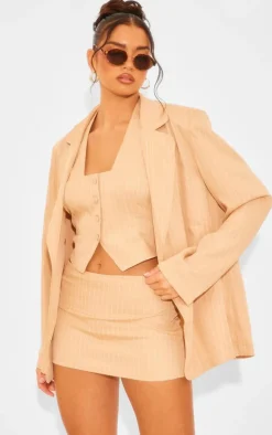 Best PrettyLittleThing Woven Pinstripe Oversized Dad Blazer Taupe