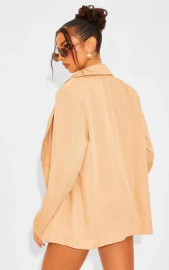Best PrettyLittleThing Woven Pinstripe Oversized Dad Blazer Taupe