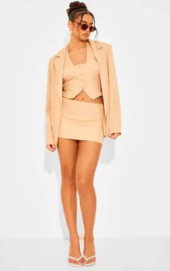 Best PrettyLittleThing Woven Pinstripe Oversized Dad Blazer Taupe