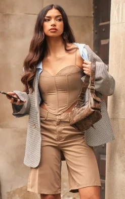 PrettyLittleThing Woven Spaghetti Strap Sweetheart Corset Taupe