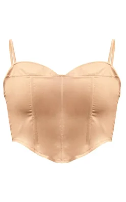 PrettyLittleThing Woven Spaghetti Strap Sweetheart Corset Taupe