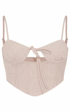 Outlet PrettyLittleThing Woven Tailored Tie Detail Corset Taupe