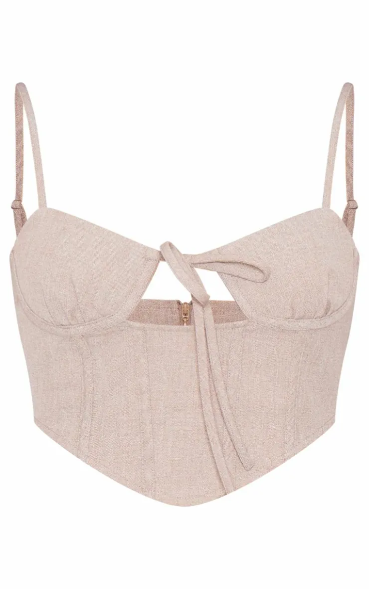 Outlet PrettyLittleThing Woven Tailored Tie Detail Corset Taupe