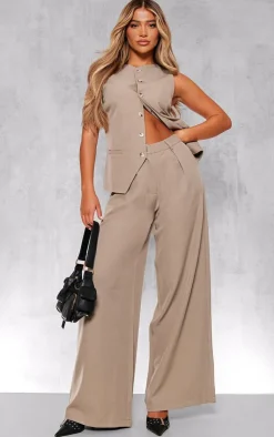 Discount PrettyLittleThing Woven Tailored Vest Taupe