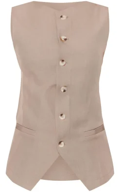 Discount PrettyLittleThing Woven Tailored Vest Taupe