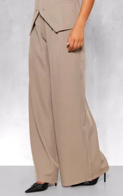 Discount PrettyLittleThing Woven Tailored Wide Leg Pleated Pants Taupe