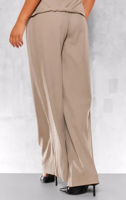 Discount PrettyLittleThing Woven Tailored Wide Leg Pleated Pants Taupe