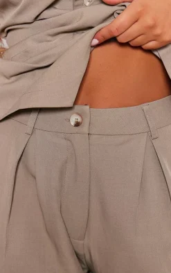 Discount PrettyLittleThing Woven Tailored Wide Leg Pleated Pants Taupe