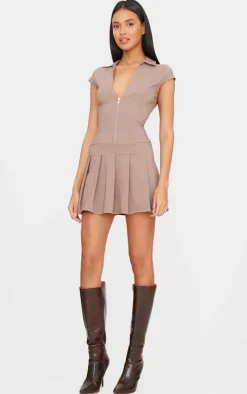 Zip Up Pleated Shift Dress-PrettyLittleThing Best