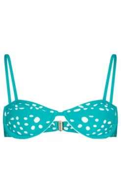 Teal Broderie Contrast Underwired Bikini Top