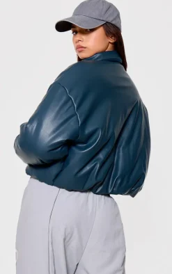 PrettyLittleThing Puffer Jackets*Faux Leather Collar Detail Puffer Jacket