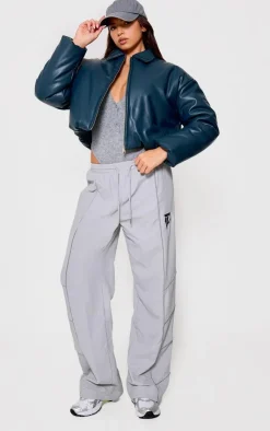 PrettyLittleThing Puffer Jackets*Faux Leather Collar Detail Puffer Jacket